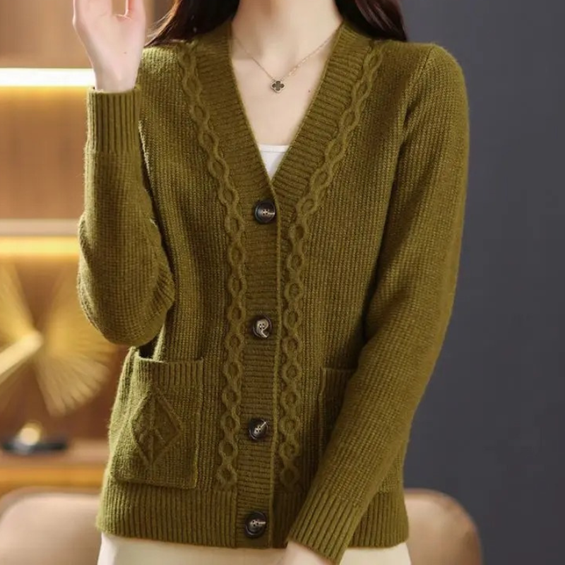 Levoire | Gilet pour femmes Gilet doux avec boutons et poches Vert foncé