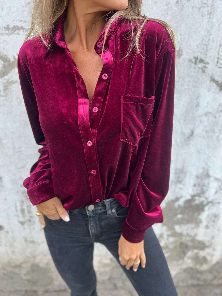 Levoire | Chemisier en velours pour femmes Tunique tendance Top chemise pour femmes Rot