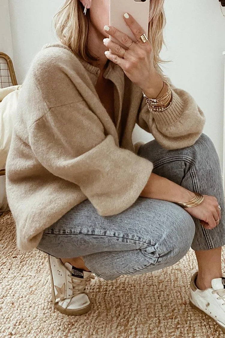 Levoire | Cardigan Uni Avec Col Pour Vêtements D'Extérieur Kaki