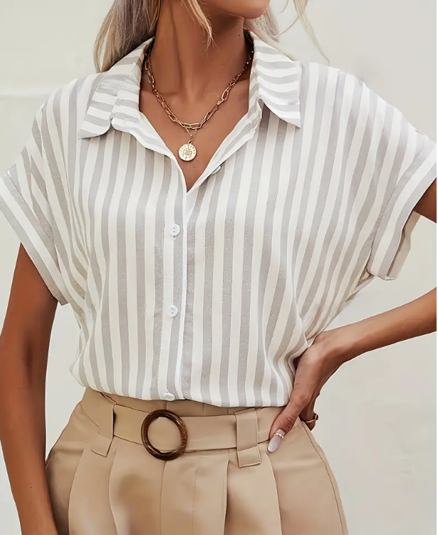 Levoire | Chemise Rayée Avec Boutonnière, Manches Courtes Élégantes Couleur mixte