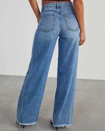 Levoire | Pantalon taille haute en jean pour femme - Bleu