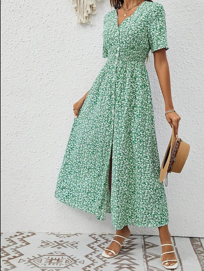 Levoire | Robe Maxi Pour Femmes Avec Manches Courtes Et Décolleté En V