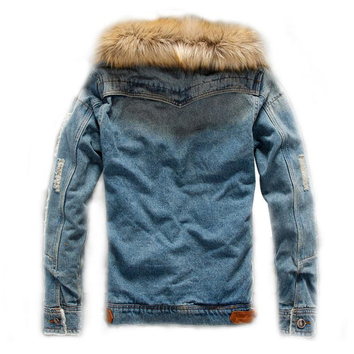 Levoire | Veste En Denim À Manches Longues En Polaire Avec Col En Fourrure