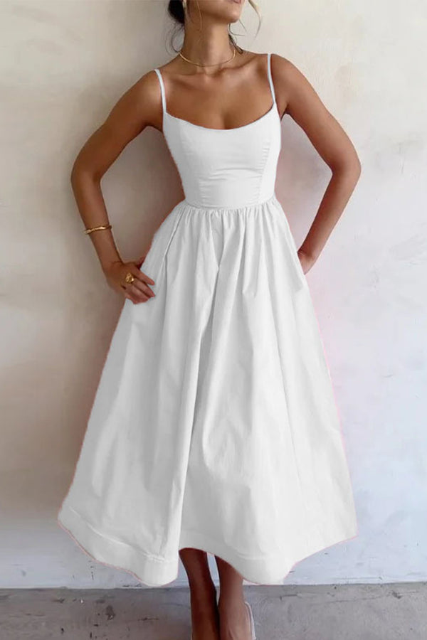 Levoire | Robes à bretelles et décolleté en U avec plis solides Blanc