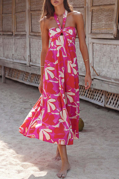 Levoire | Robe dos nu à imprimé floral bohème Roses rouges