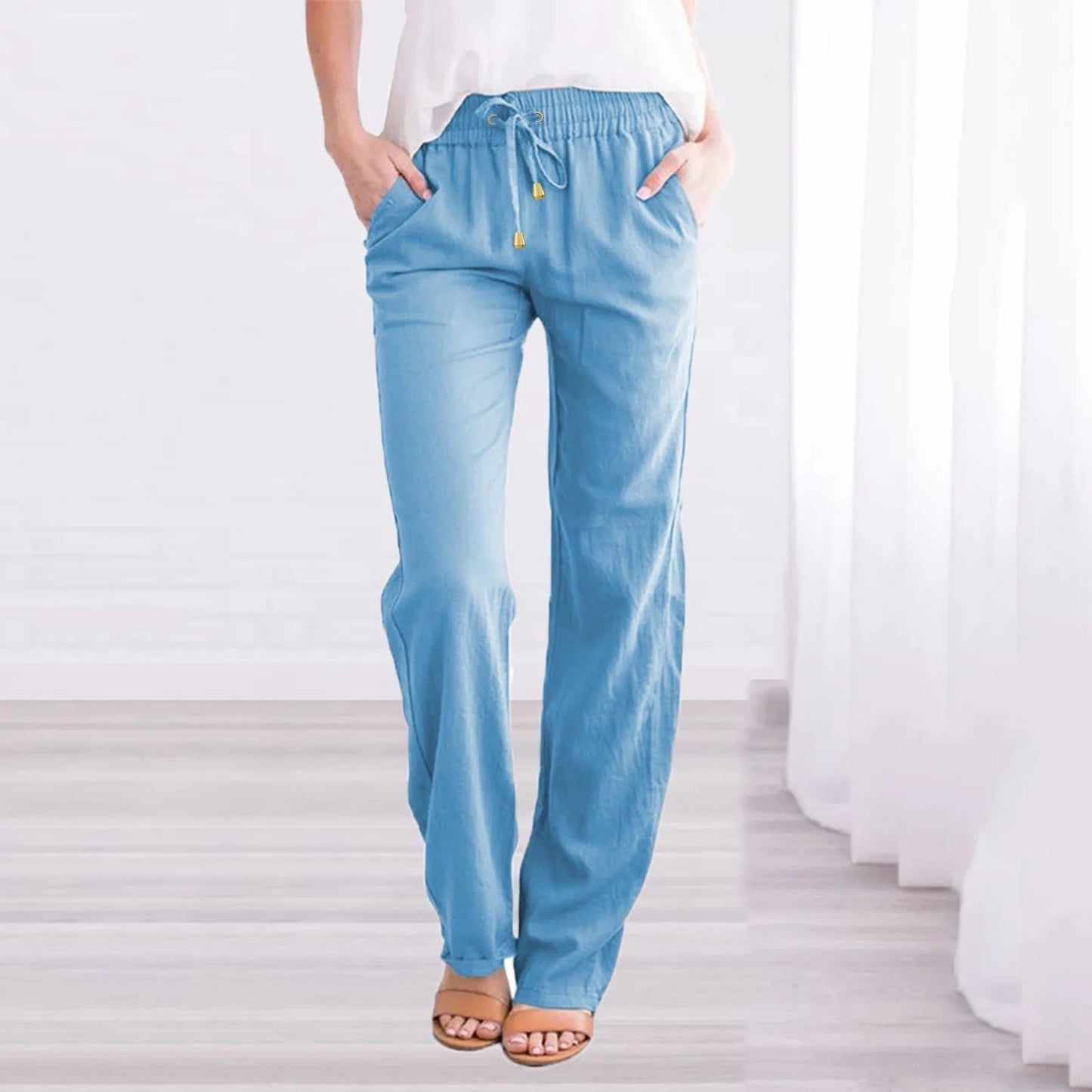 Levoire | Lette Pants With Elastic Waistband, Drawstring And Pockets Bleu