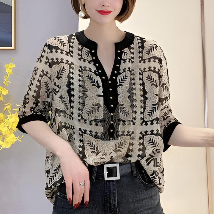 Levoire | Top À Encolure En V Avec Impression Mode Multicolore 3