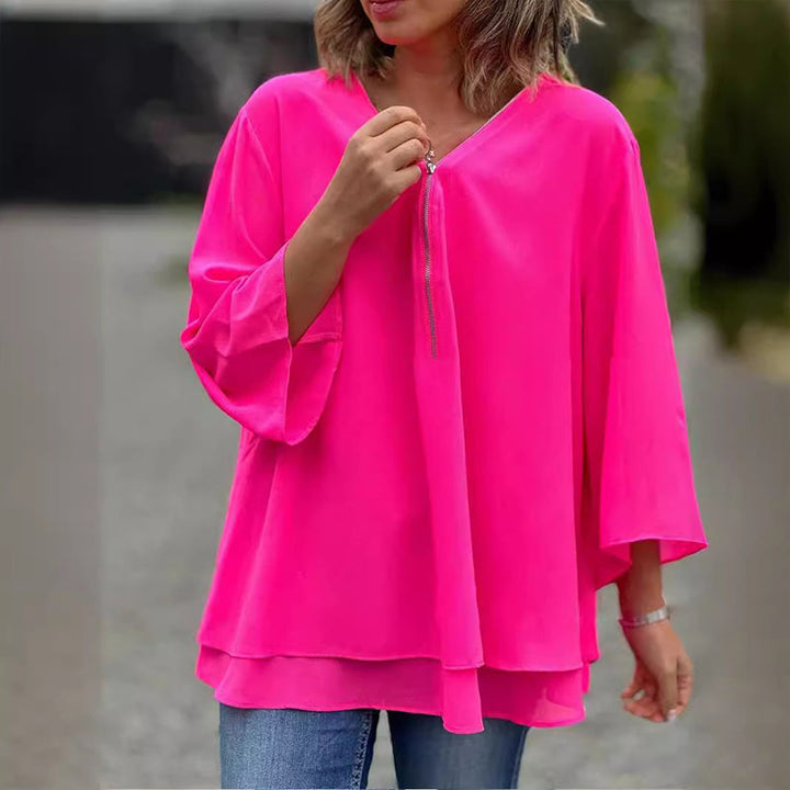 Levoire | Top En Chiffon À Fermeture Éclair Avec Décolleté En V Rose foncé