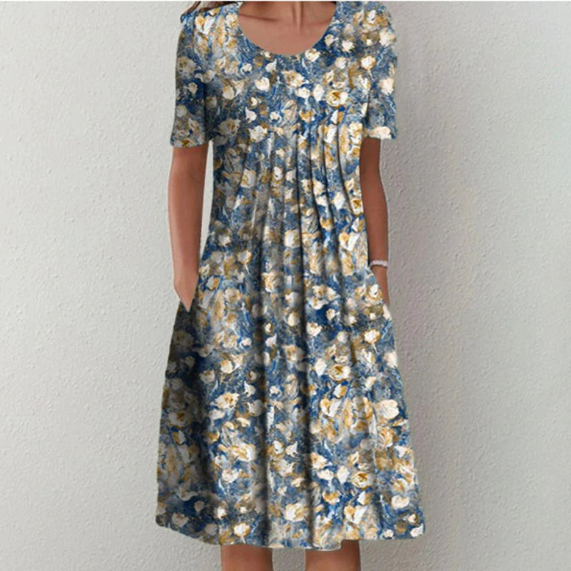 Levoire | Col Rond Et Robe À Motif Floral Bleu Jaune