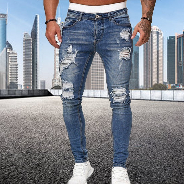 Levoire | Pantalon Hommes Tendance Slim Fit Jeans Déchirés Bleu
