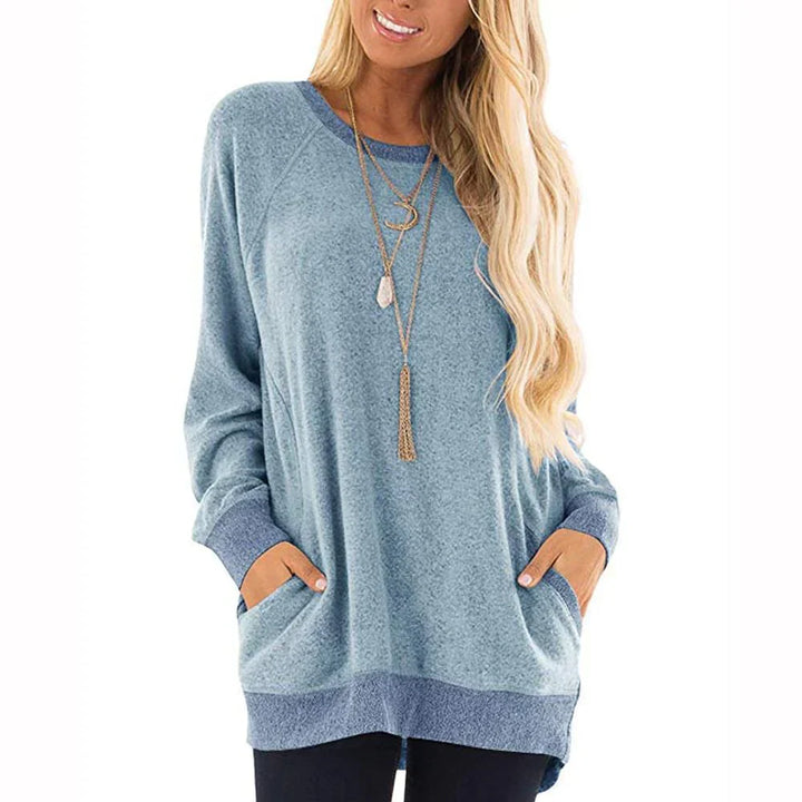 Levoire | T-Shirt Femme À Manches Longues, Col Rond Et 2 Poches Bleu