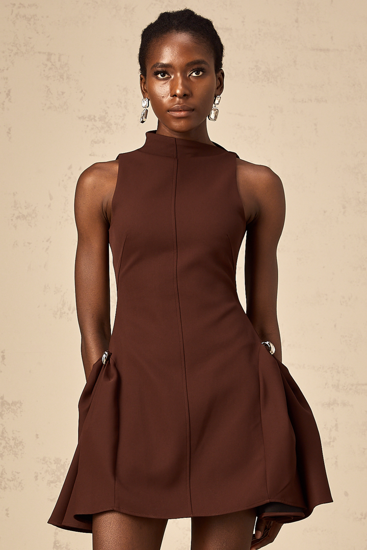 Levoire | Robe Mini À Encolure Asymétrique Marron Puff