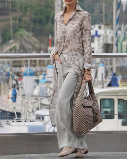 Levoire | Robe Chemise Élégante Avec Motif À Volants Gris