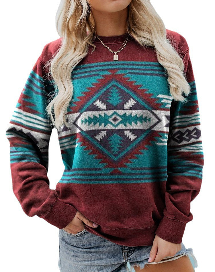 Levoire | Imprim Pull Femmes Bordeaux et turquoise