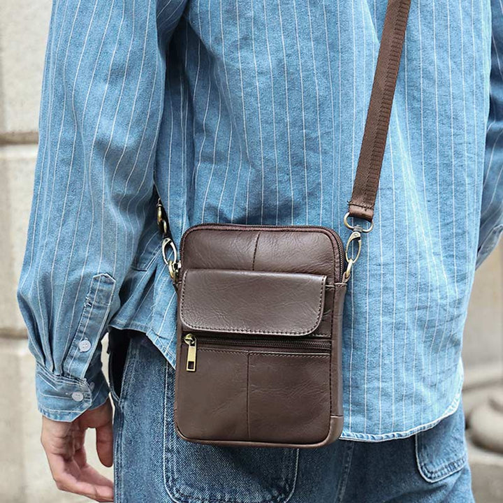Levoire | Petit Sac À Bandoulière En Cuir Véritable Pour Hommes Marron foncé Une taille