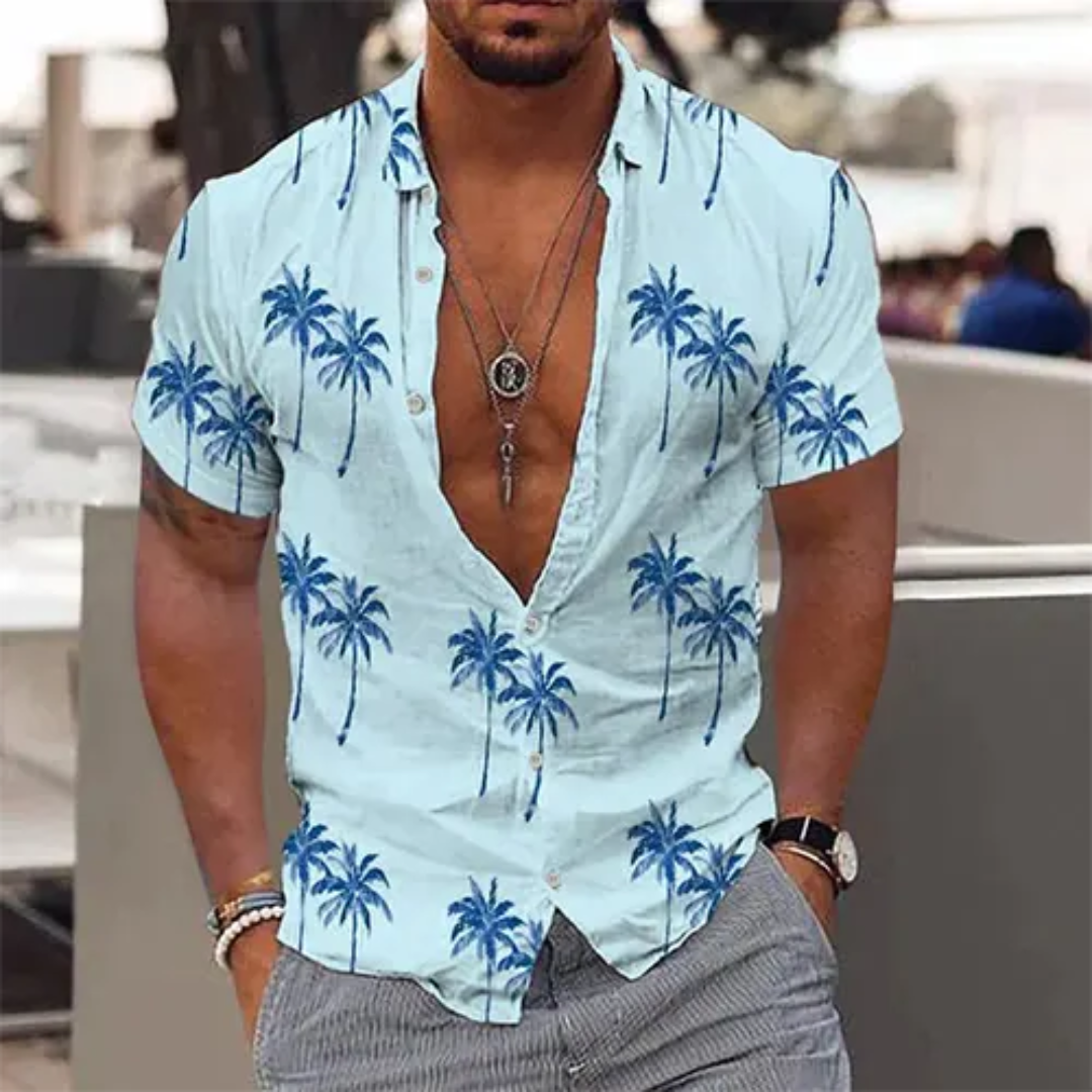 Levoire | Chemise d'été à manches courtes bouton en bas Bleu