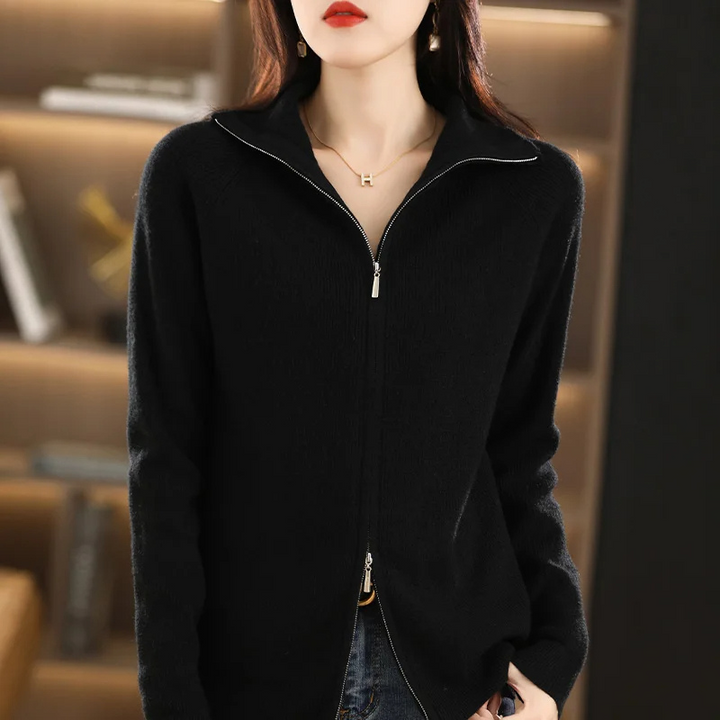 Levoire | Cardigan pour femmes avec fermeture éclair et col montant Noir
