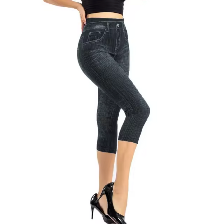 Levoire | Leggings Taille Haute Avec Motif Denim Noir