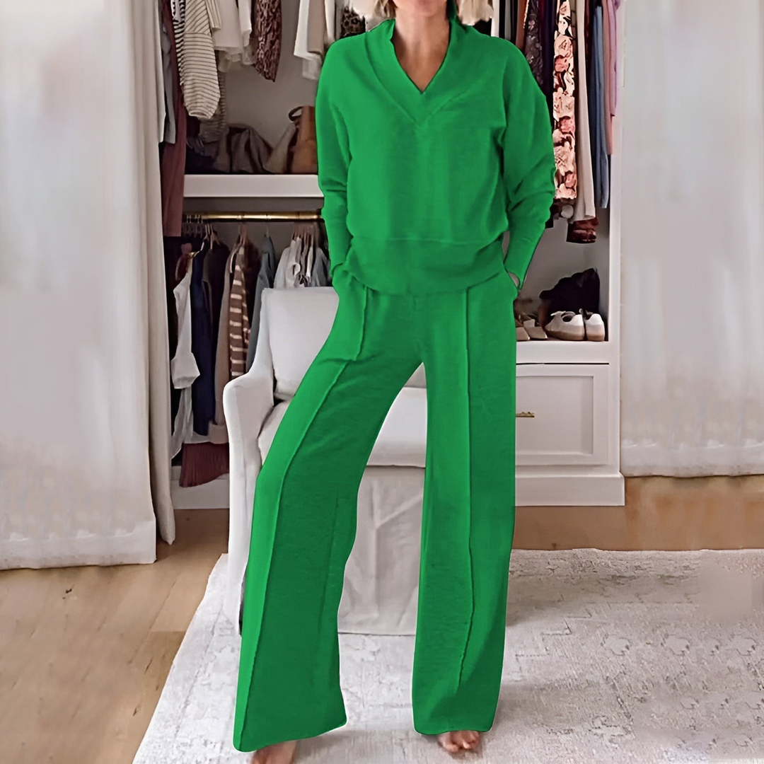 Levoire | Femmes Luxe Ensemble Loungewear Col V Pour Femmes Vert