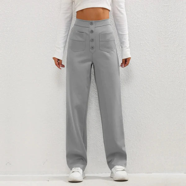 Levoire | Femmes Pantalon Décontracté Taille Haute Et Jambes Droites Tendance Pour Femmes Gris