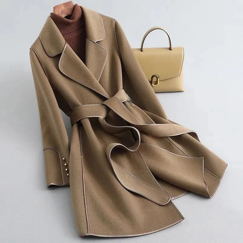 Levoire | Long Trench Coat Femmes Automne Weather Braun chêne