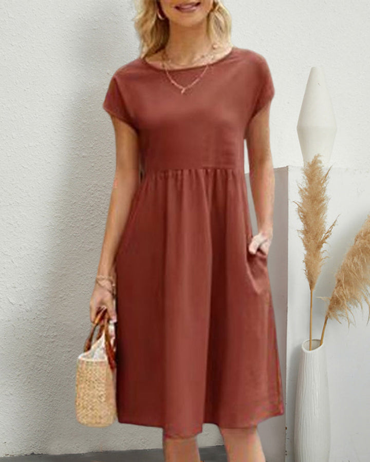 Levoire | Robe Midi À Col Rond Avec Poches Orange