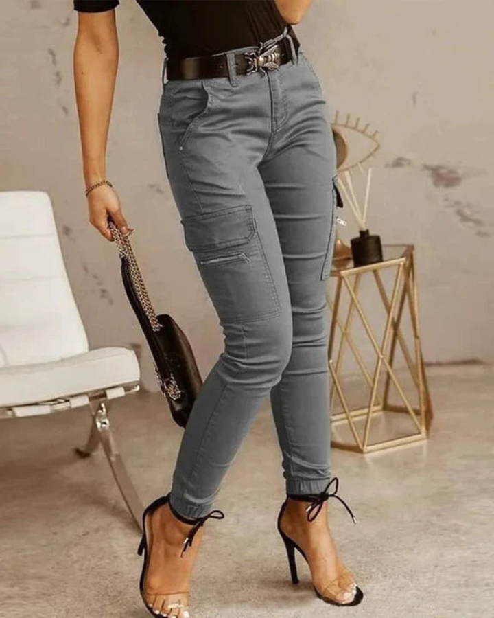 Levoire | Pantalon femme Cargo Skinny Jeans élastiques à la cheville Gris
