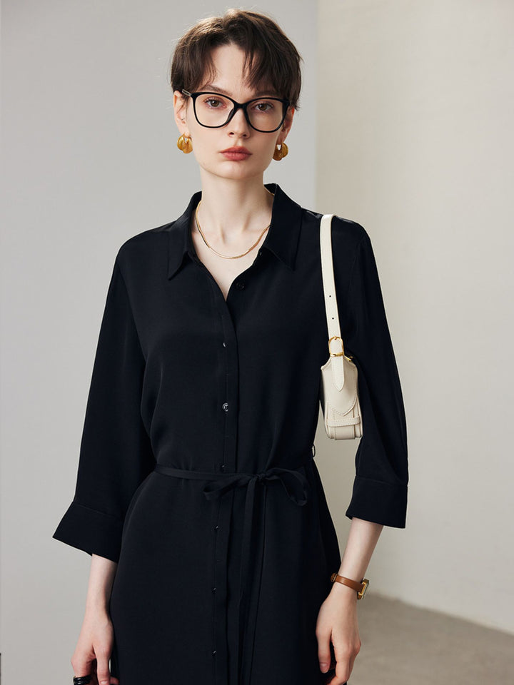 Robe Chemise en Soie Ceinturée
