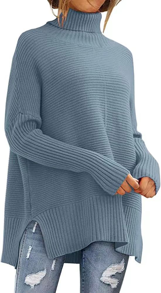 Levoire | Grande Taille Pull À Col Roulé Pour Femmes Tunique D'Automne Confortable Avec Des Manches Larges Voir Blau
