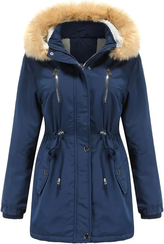 Levoire | Manteau Long Capuche Fausse Fourrure Marine