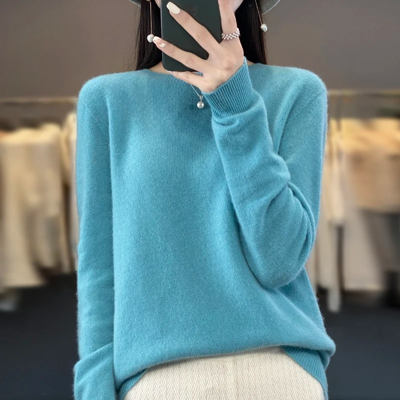 Levoire | Pull en cachemire Femme Élégant Col Rond, Doux & Confortable Bleu