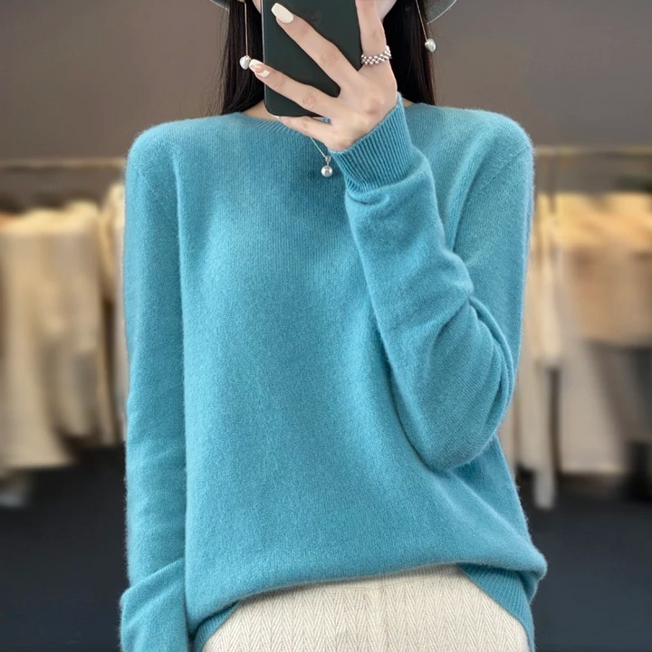 Levoire | Pull en cachemire Femme Élégant Col Rond, Doux & Confortable Bleu
