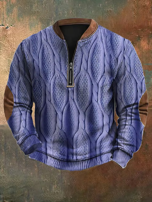 Levoire | Pull Tricoté Rétro Pour Homme Avec Fermeture Éclair Lilas