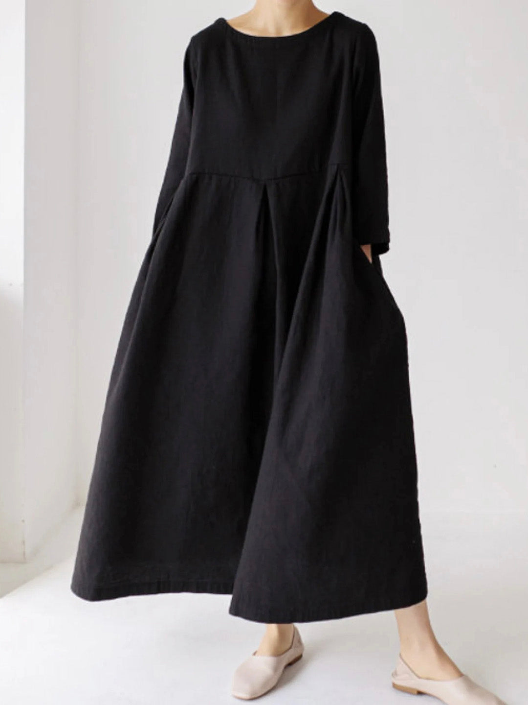 Levoire | Robe Maxi en Lin Chic pour Femmes avec Coupe Ample Élégante Noir