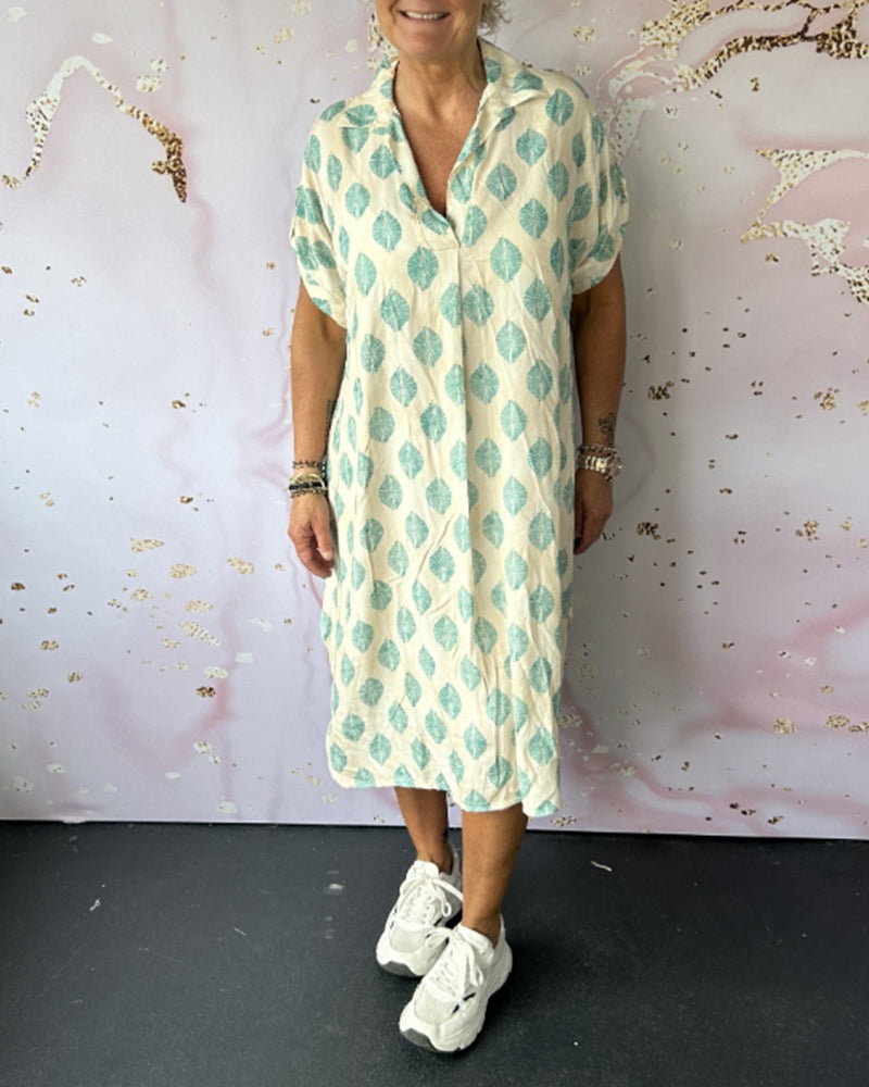 Levoire | Robe Décontractée À Décolleté En V Avec Imprimé Et Manches Courtes Aqua