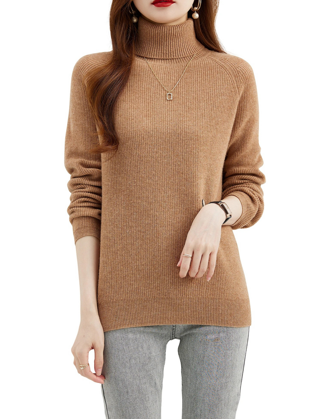 Levoire | Pull en Cachemire pour Femmes Pull à Col Cambré, Chaud & Confortable Braun