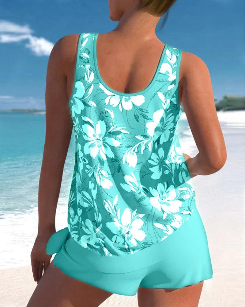 Levoire | Ensemble De Tankini Avec Motif Floral Pour Femmes Bleu
