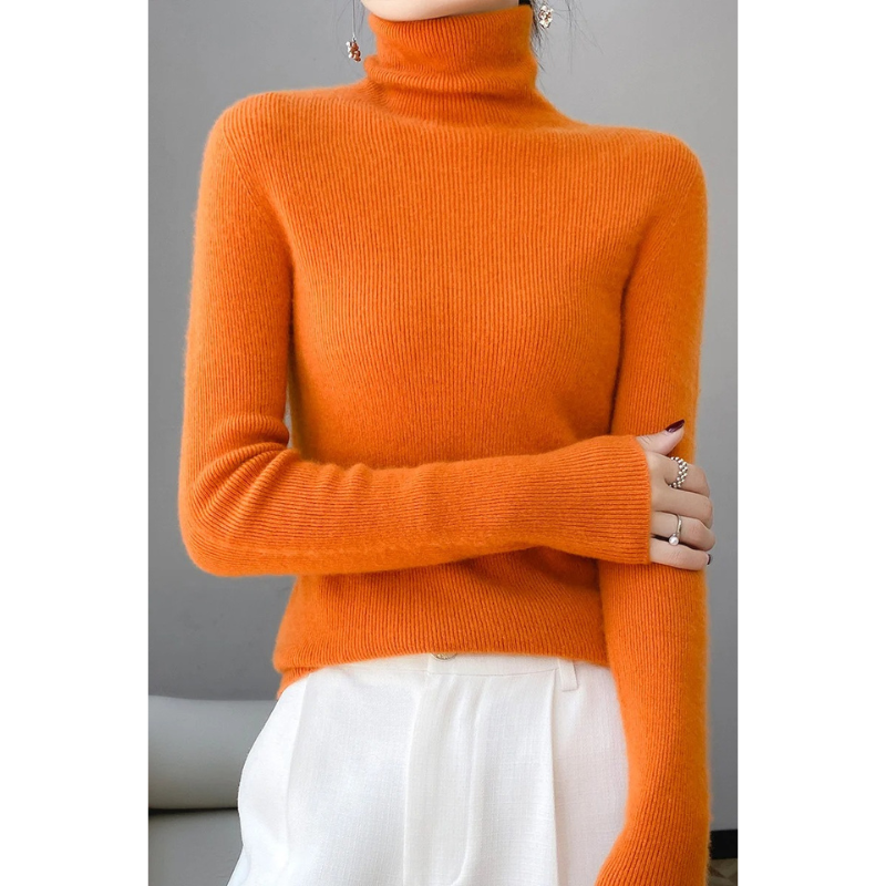 Levoire | Pull en cachemire pour femmes Pull à col élégant en laine luxueuse Orange