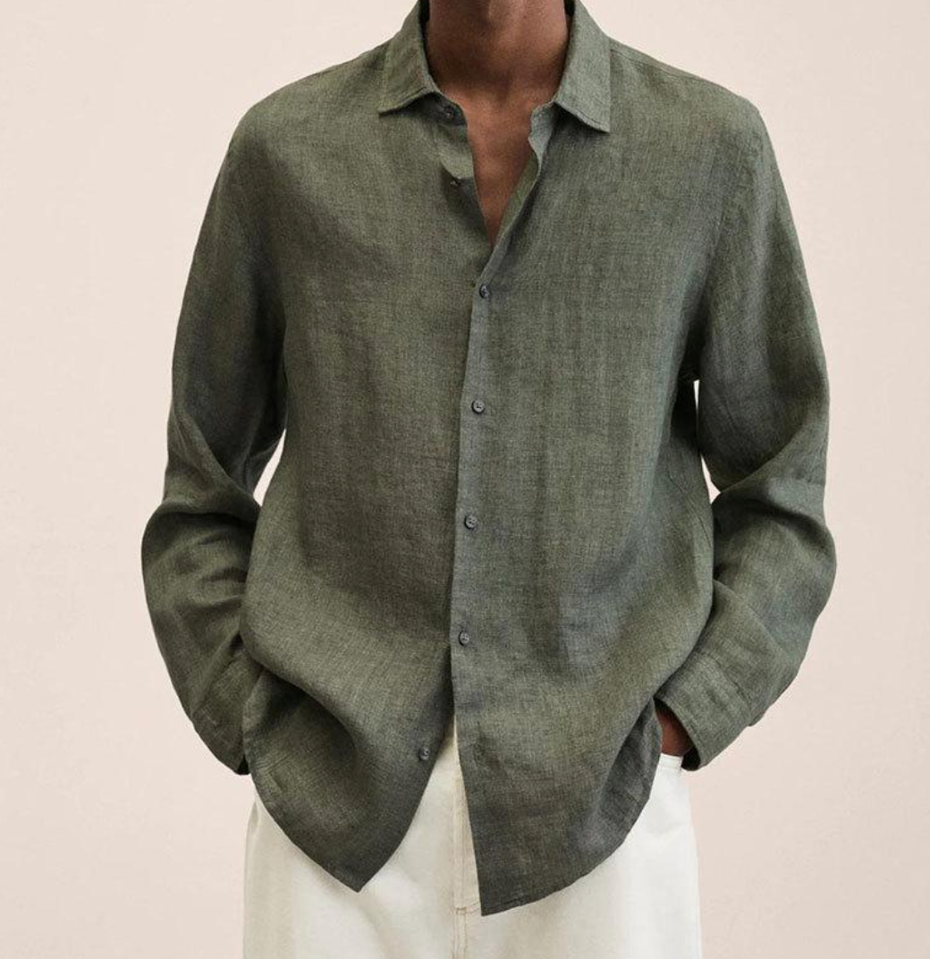 Levoire | Chemise en lin pour hommes Chemise d'été élégante pour hommes Vert foncé