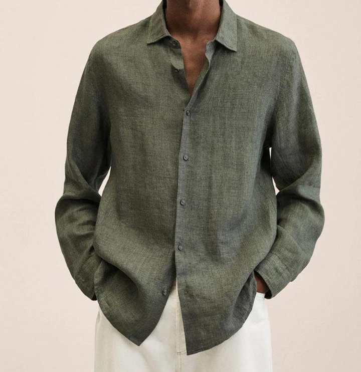 Levoire | Chemise en lin pour hommes Chemise d'été élégante pour hommes Vert foncé