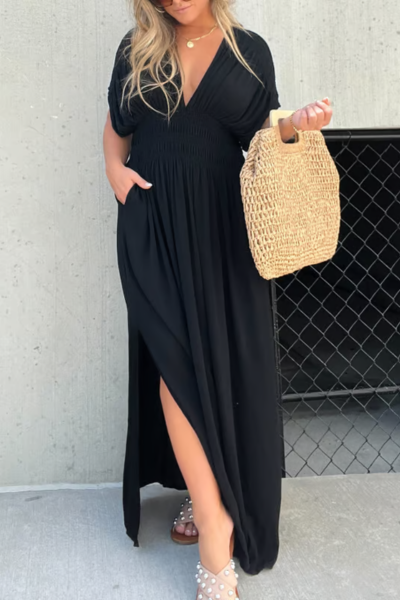 Levoire | Fente En V Maxi Robe Noir