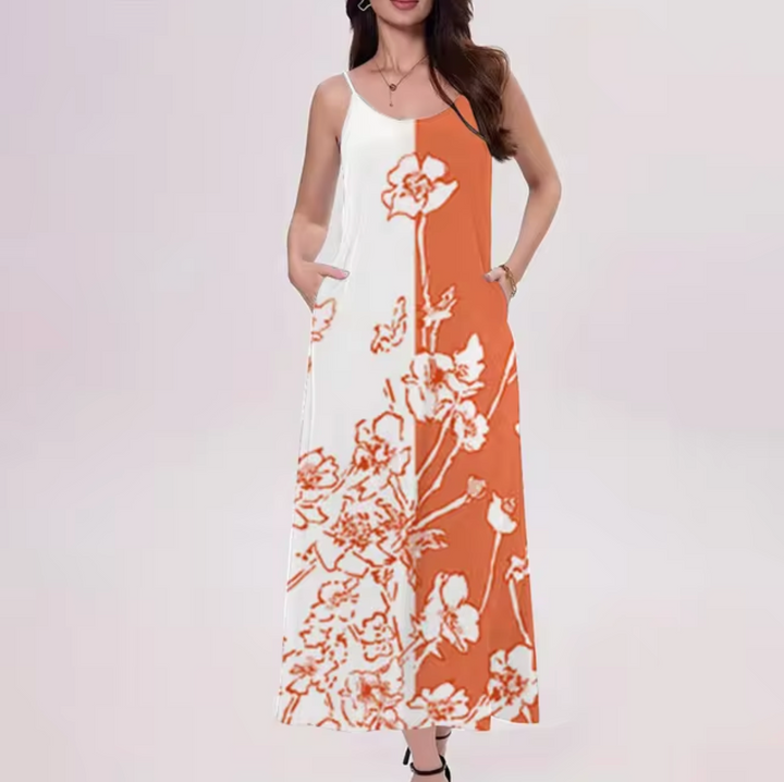 Levoire | Robe Sans Manches Avec Motif Floral Orange