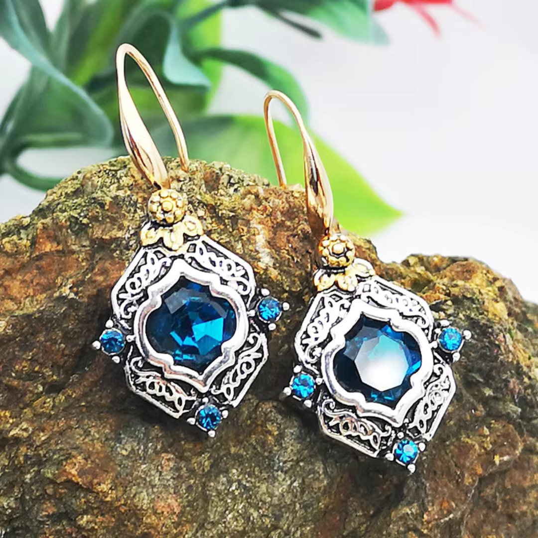 Levoire | Récolte De Vin Boucles D'Oreilles En Cristal Bleu Or Or