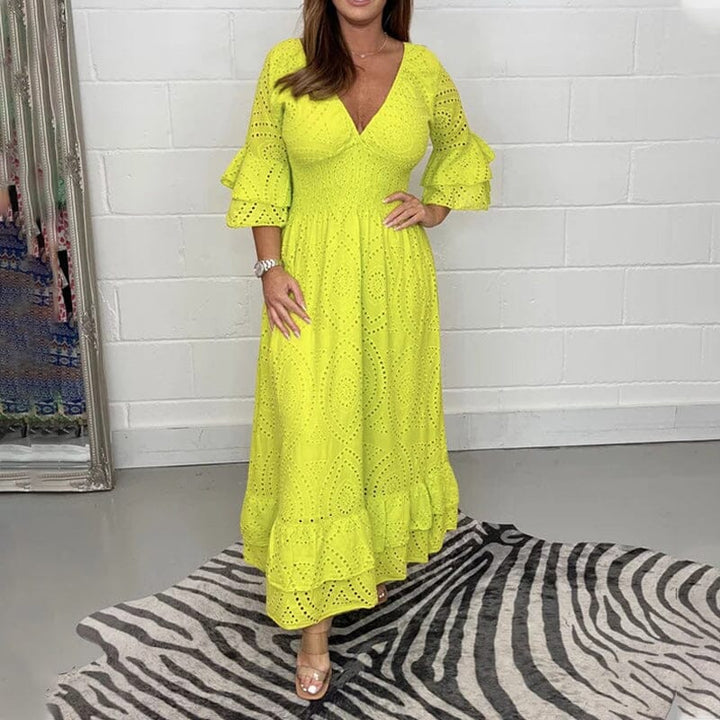 Levoire | Robe midi à manches volantées pour femme Jaune