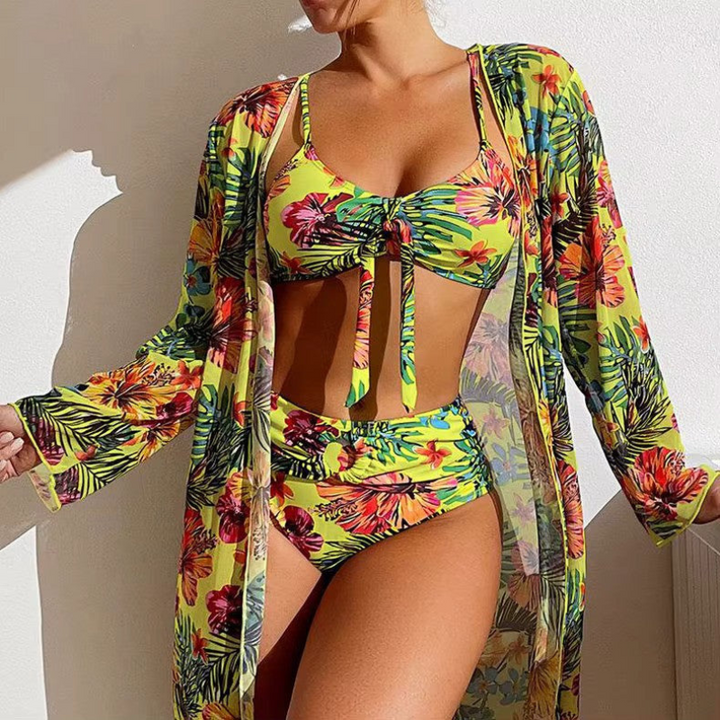 Levoire | Femmes Ensemble de Bikini à la Mode 3 Pièces avec Couverture Élégante Jaune