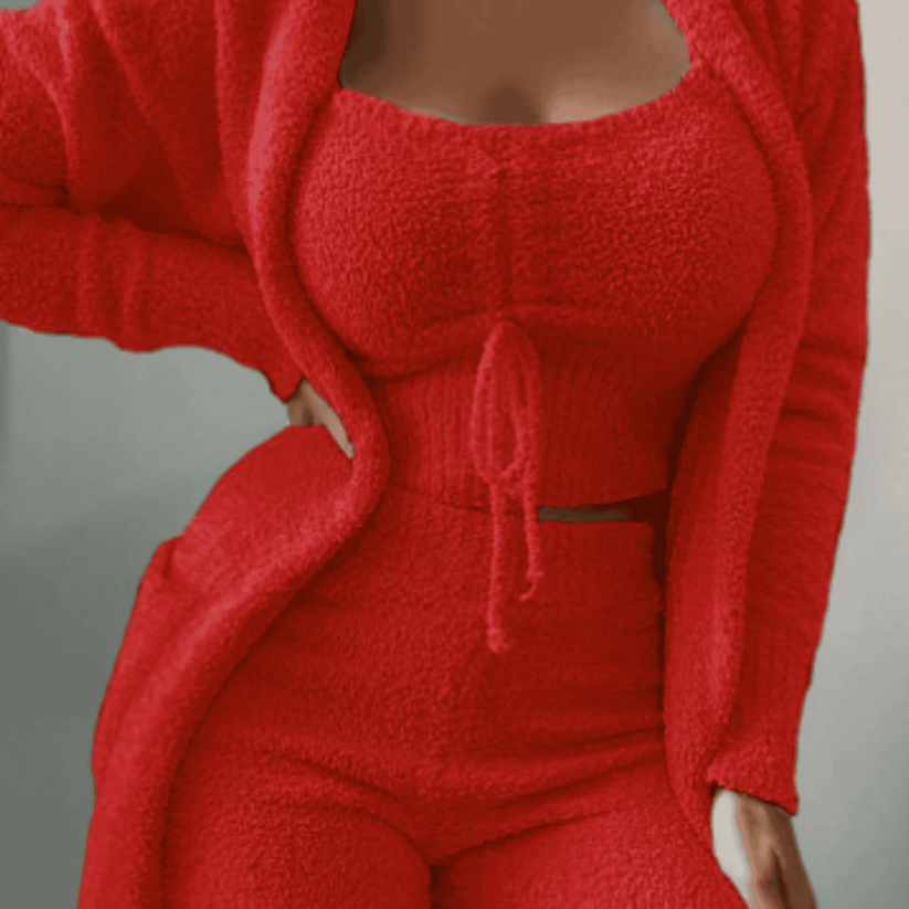 Levoire | Ensemble Fleece Confortable Avec Cardigan Et Shorts Rot