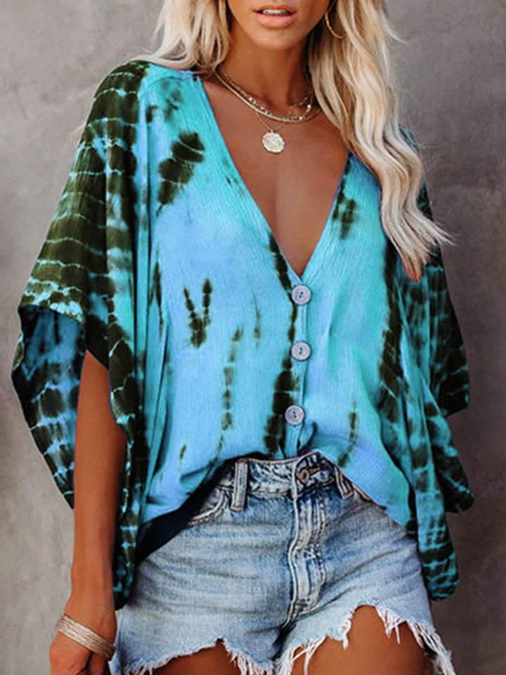 Levoire | Chic Robe Chemise FR Femmes Manches Courtes Bleu