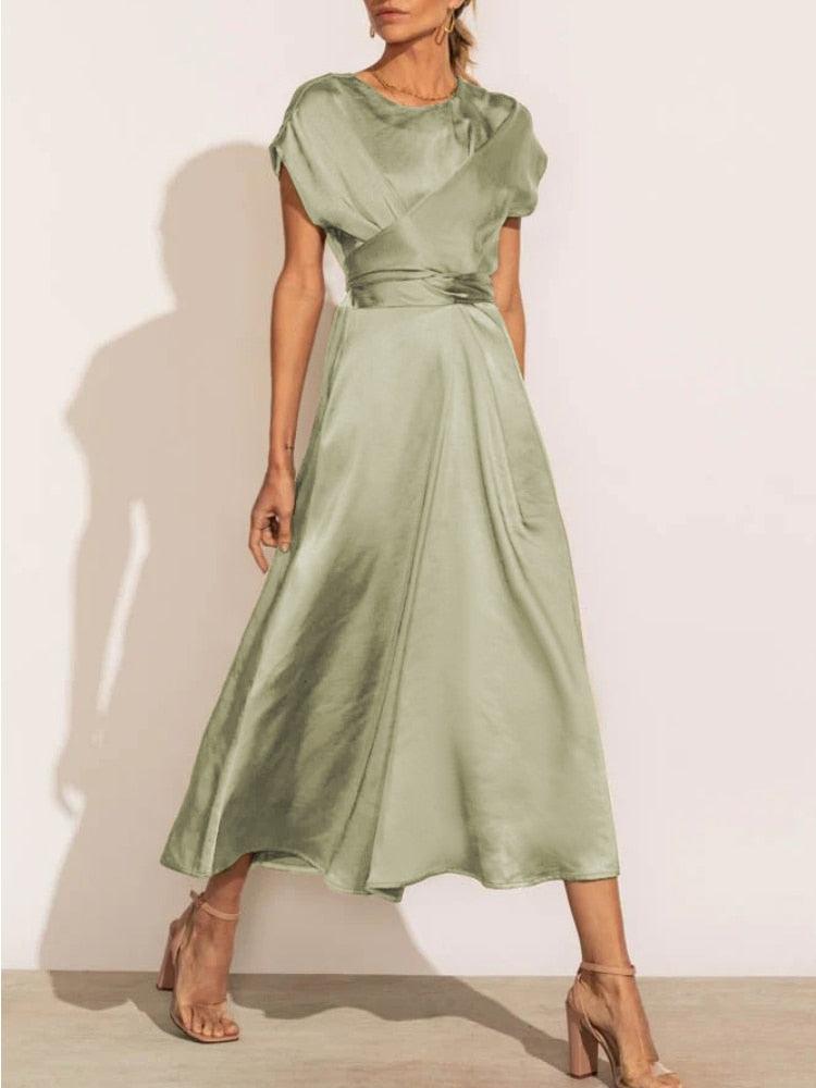 Levoire | Robe Midi Avec Des Détails De Broderie Au Point De Croix Pour Femmes Vert clair