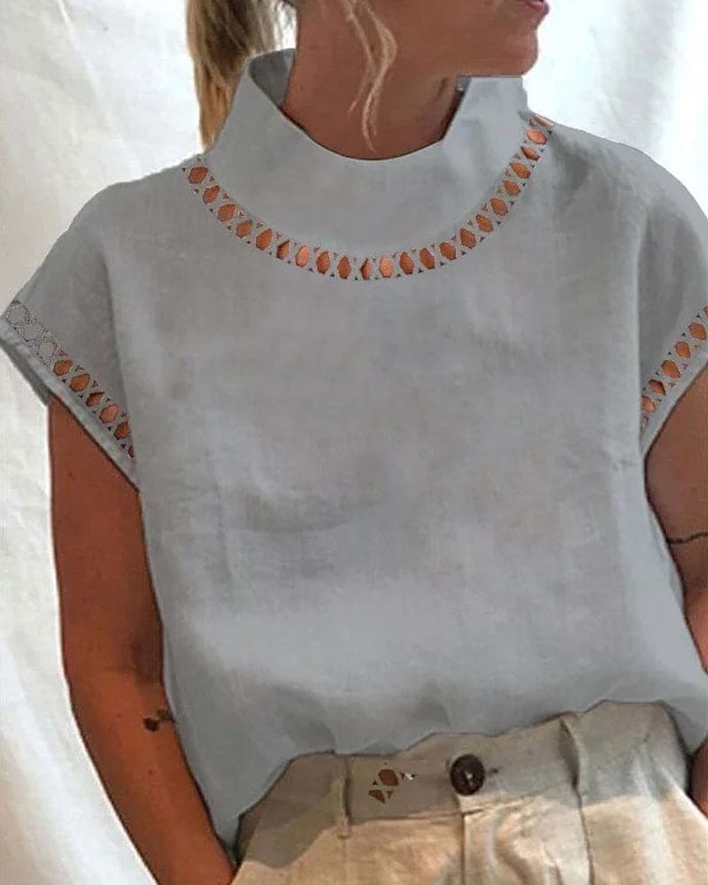 Levoire | Blouse En Dentelle Unie Avec Col Montant Gris