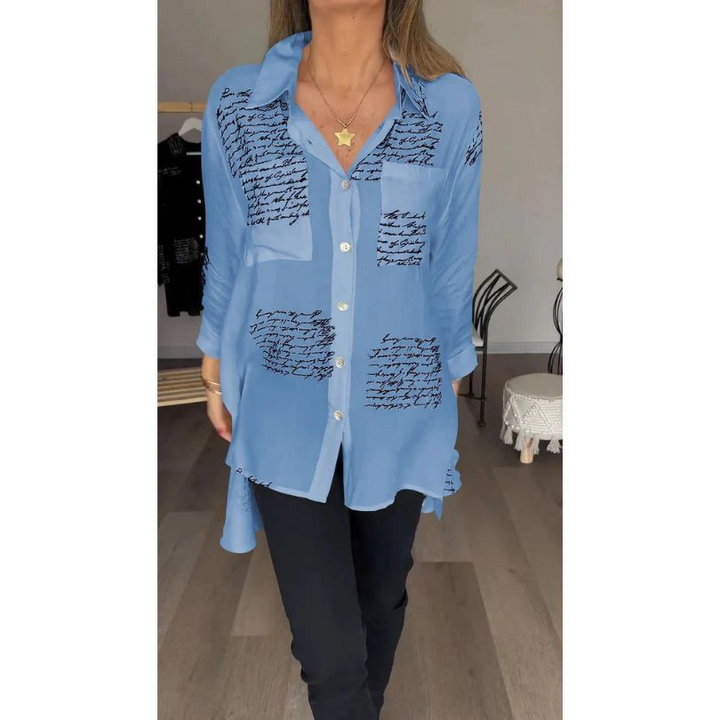 Levoire | Chemisier Femme Confortable Avec Imprimé Lettres Top Bleu clair